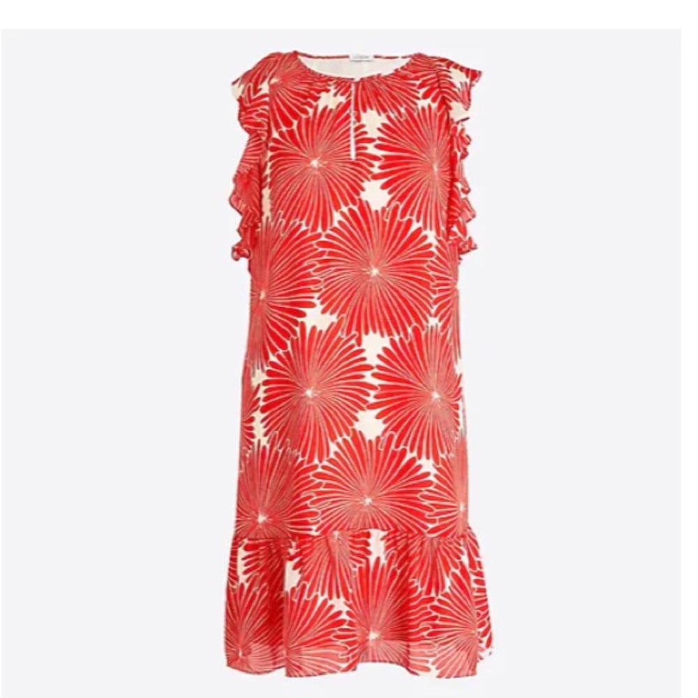 NWT J Crew Red Cream Sunburst Ruffle Dress